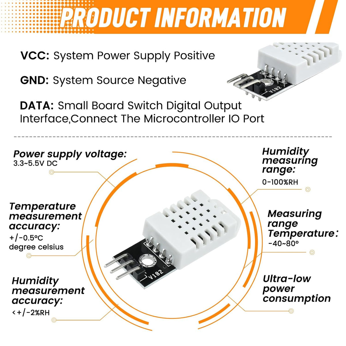 5Pcs DHT22 Digital Temperature Humidity Sensor Module with Cable