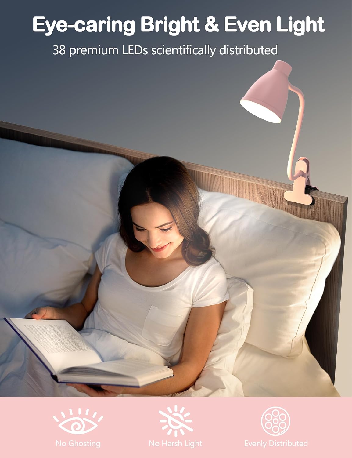 BOHON Cute Desk Lamp with Clamp Clip on Light, 5 Color 10 Brightness, Pink