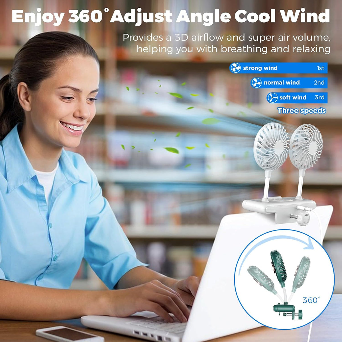 Monitor fan with lamp Office Quiet USB Fan for Working (Forest Green)