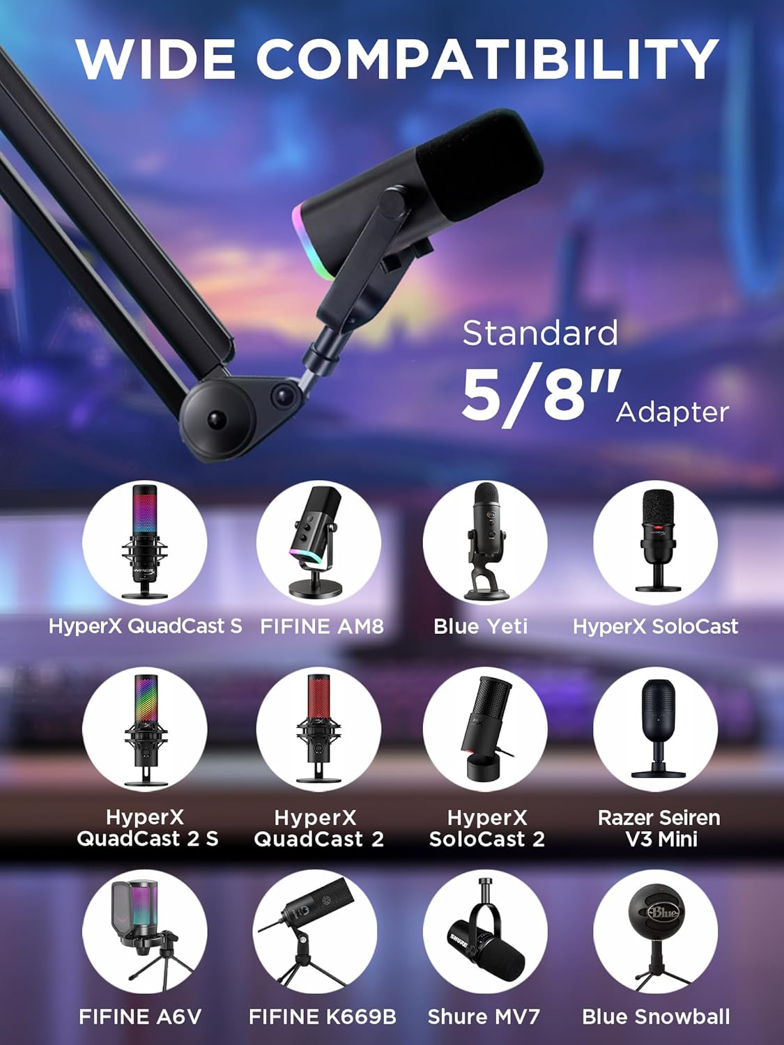 InnoGear Mic Arm Microphone Boom Arm Cable Management for Blue Yeti, Black | Desk Mount, for Shure Fifine, Professional Appearance, Extendable, Horizontal Reach 32.3", 3.5 lb Weight Capacity, Heavy-Duty