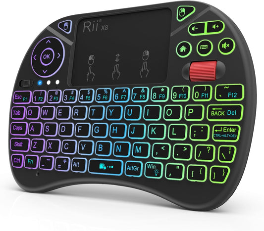 Rii X8 Mini Keyboard,2.4G Wireless,with Touchpad Mouse for Android TV Box | RGB Backlit,Rechargeable Battery,Easy meadia control,Built-in Touchpad for PC/HTPC/IPTV/Nvidia Shield