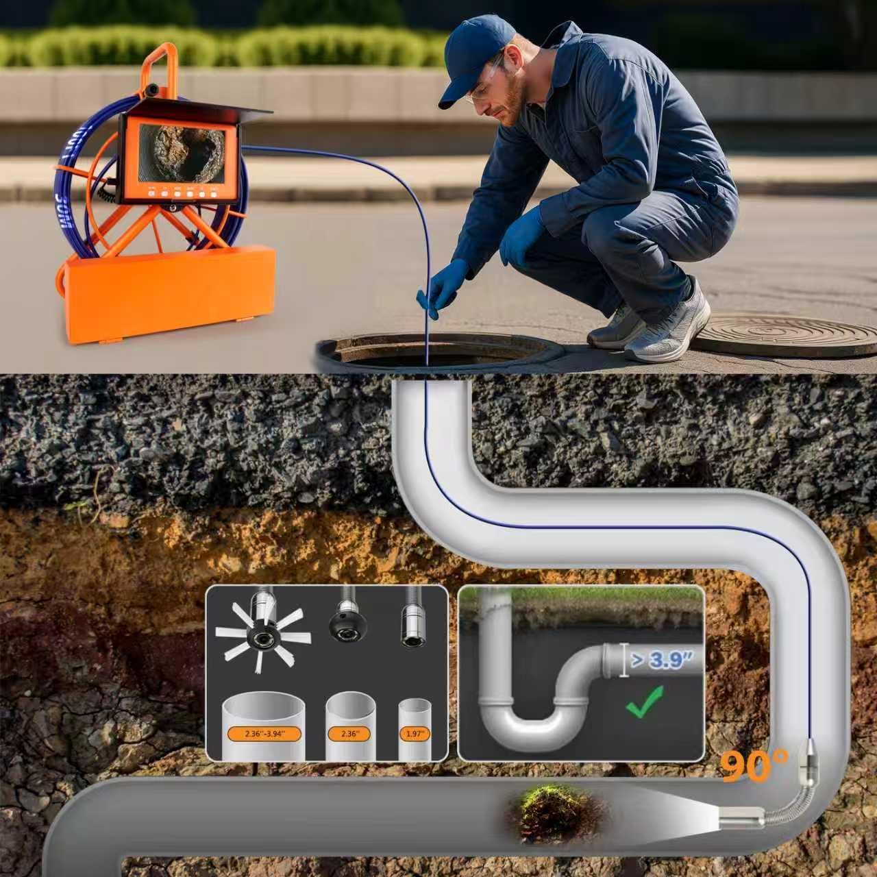 Sewer Camera 100FT/30M Pipe Inspection Borescope Endoscope Camera with Light 6 LEDs 5" IPS Screen 17MM Plumbing Snake 5000 Mah Battery,1080P High-Definition Industrial Sewer Camera