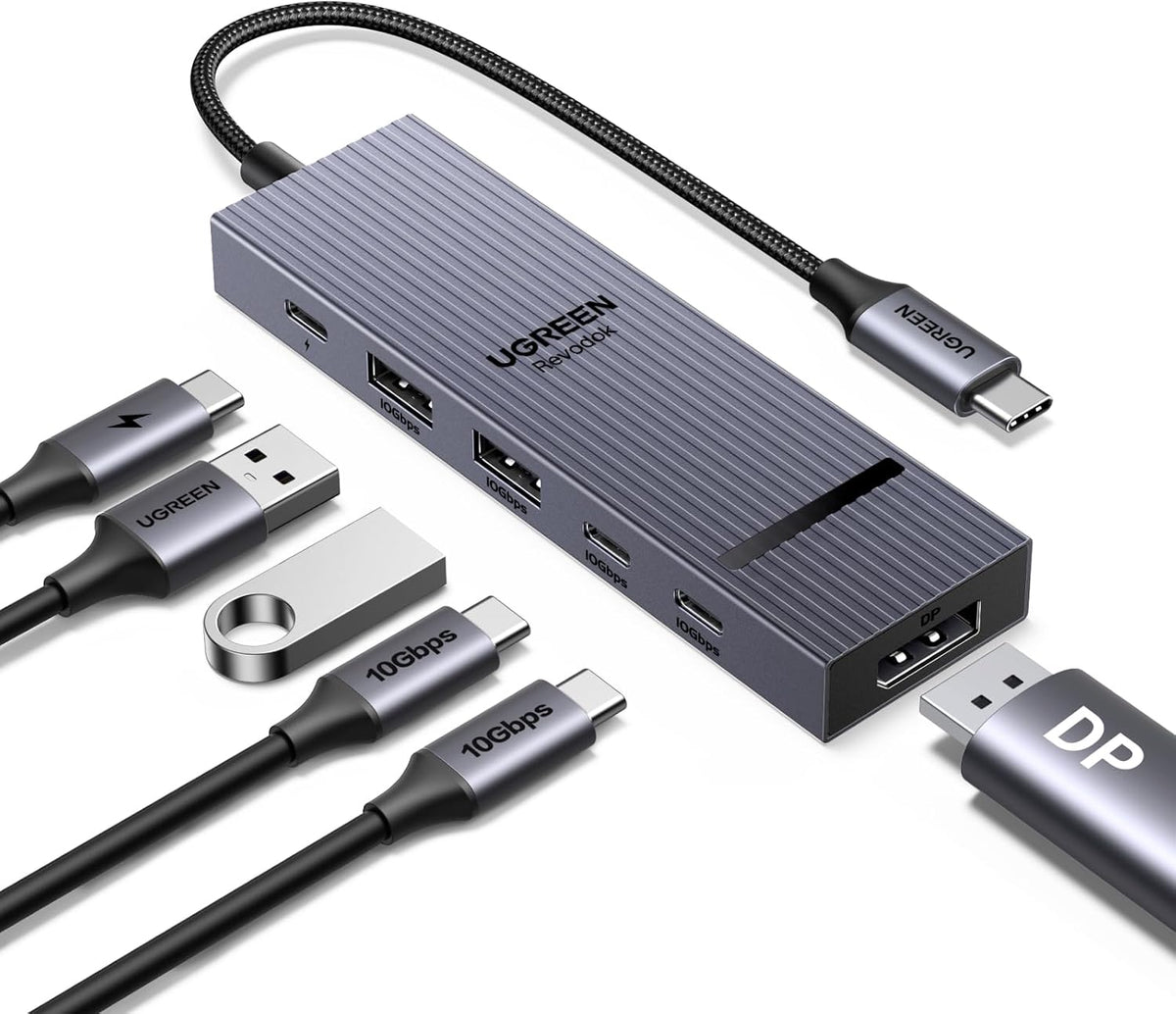 UGREEN Revodok Pro 6 in 1 USB-C Hub to DisplayPort 4K 60Hz, 100W Power Delivery 10Gbps USB-A and USB-C 3.2 for MacBook Neo/Pro/Air, iPad Pro, Thinkpad, Rog Ally and More.