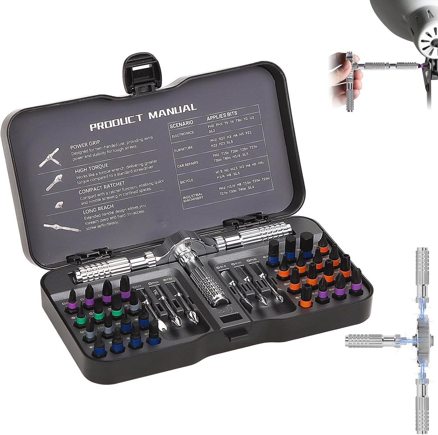 40 in 1 Magnetic Screwdriver Set, DIY Ratchet Screwdriver Set with T Handle Detachable, Versatile Portable Precision Tool Kit for Computer, Furniture, Bicycle