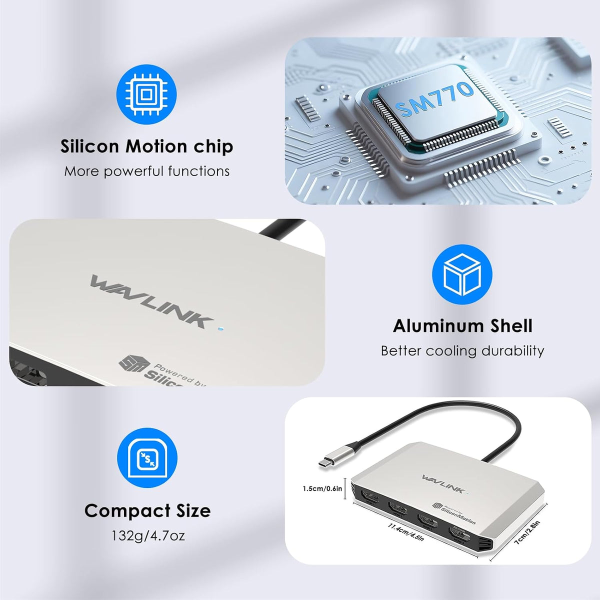 WAVLINK Laptop Docking Station, 4 Monitors for HDMI, Single 4K@144Hz