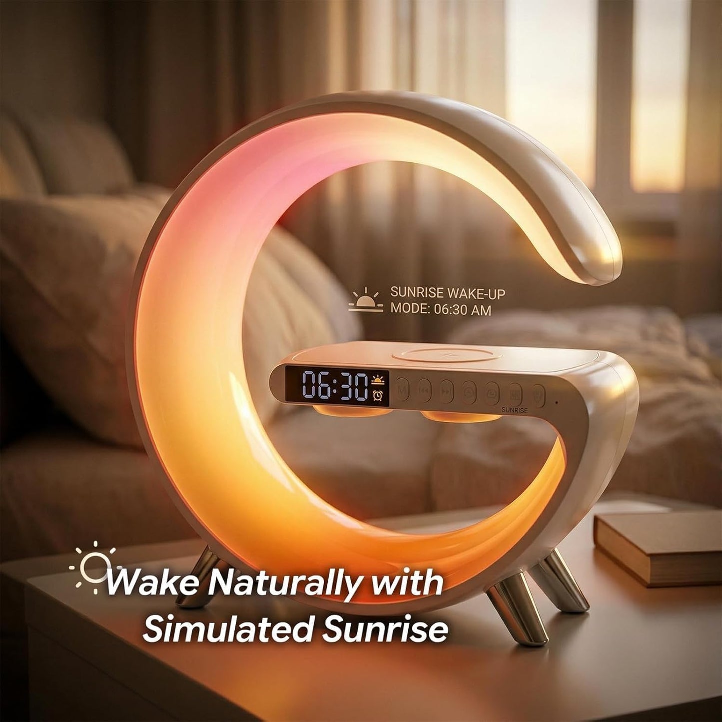 5 in 1 LED Table Lamp with Wireless Charging Bluetooth Speaker | App Controlled Night Light Alarm Clock for Christmas Birthday Gifts for Teens Adults Desk Office Bedroom Decor