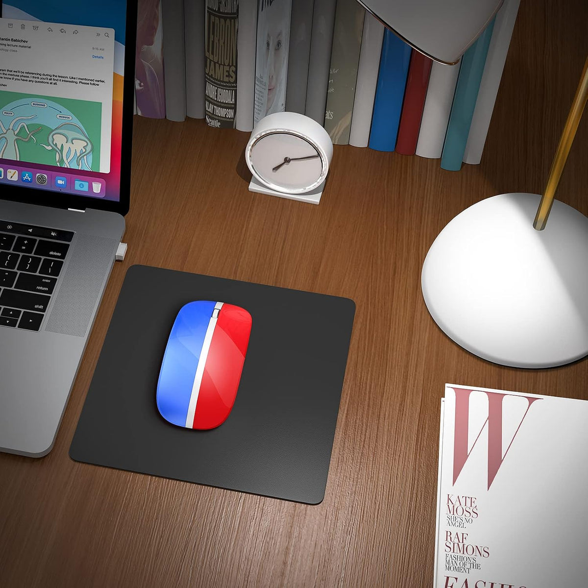 JOYACCESS Rechargeable Wireless Mouse, 2.4G Portable Slim Silent Mouse with USB Receiver and Type C Adapter, 5 Level 3000 DPI, Works with Mac or iPad (Blue & Red)