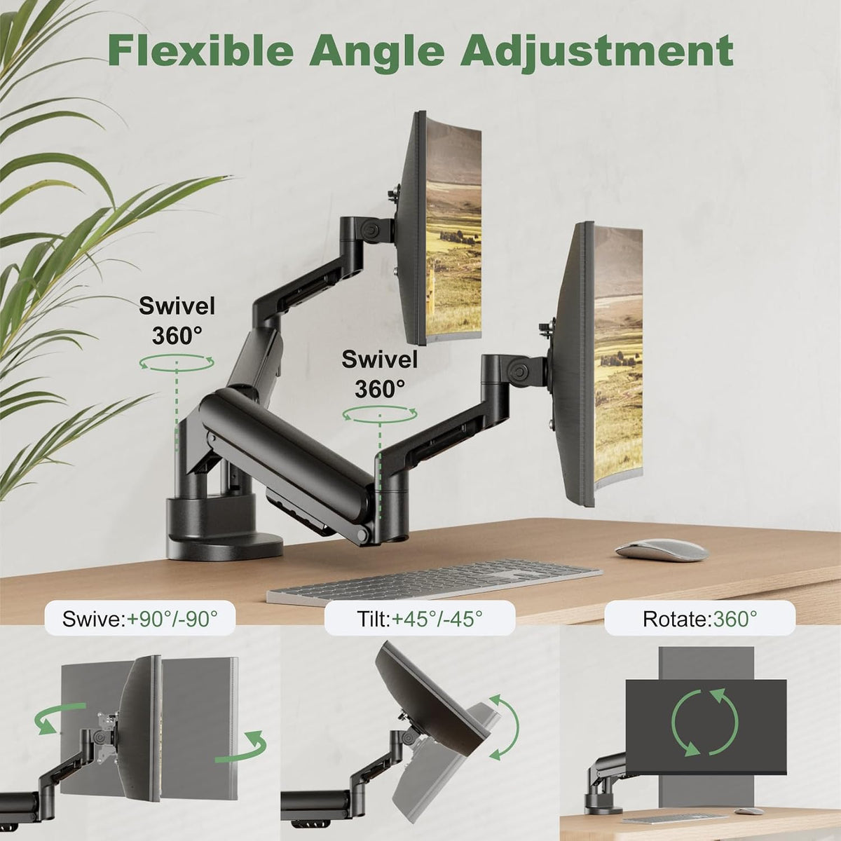 Dual Monitor Stand for Two Ultrawide 13"-34" Flat/Curved Computer Screens