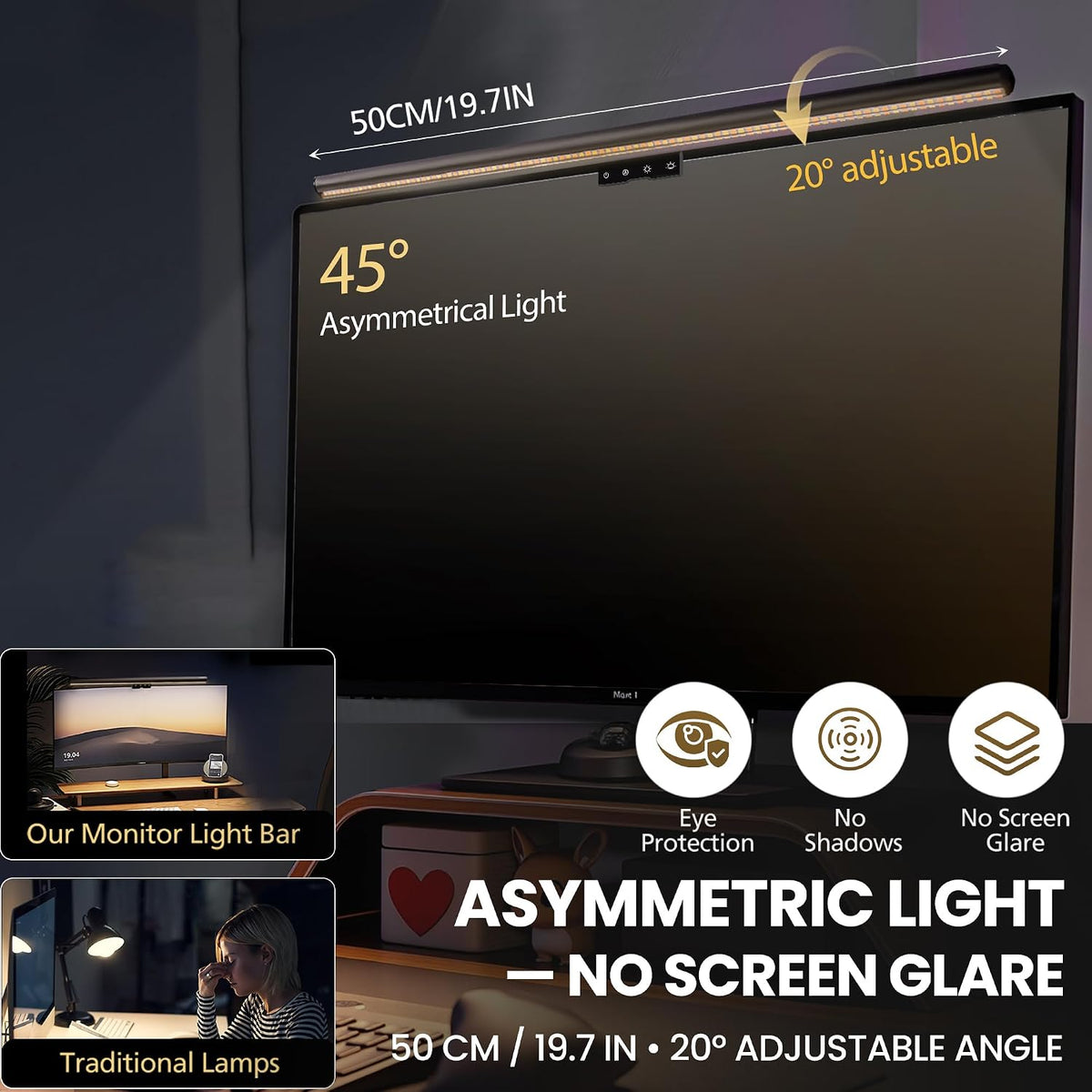 Monitor Light Bar 19.7", No-Glare Asymmetric Desk Screen Lamp