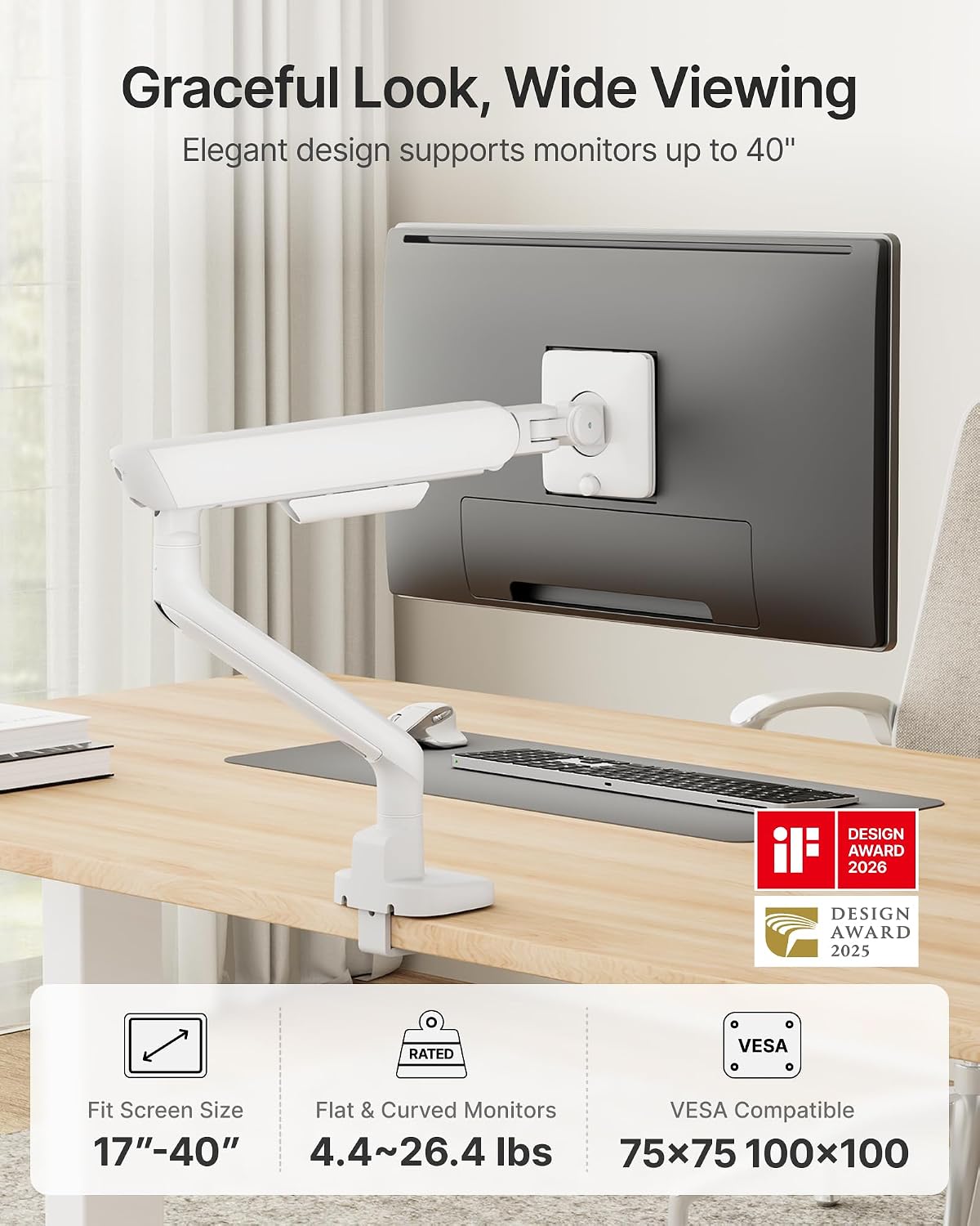 monTEK Mechanical Spring Dual Monitor Arm with USB for 27 32 34inch Screens
