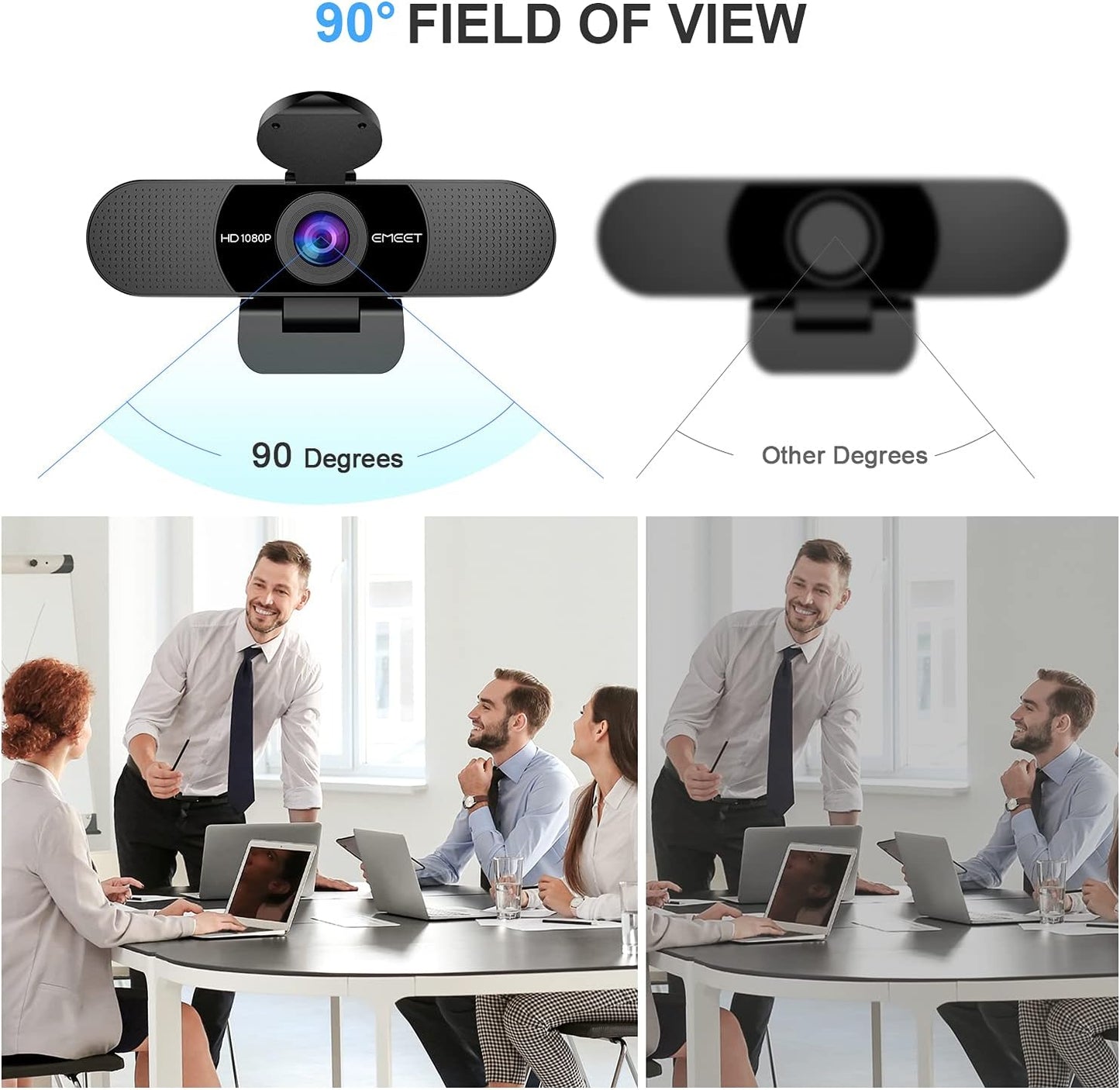 EMEET 1080P Webcam with Microphone, C960 Web Camera 2 Mics Streaming Webcam | 90°FOV Computer Camera, Plug and Play USB Web Cam for Online Calling/Conferencing, Zoom/Teams/Facetime/YouTube, Laptop/PC