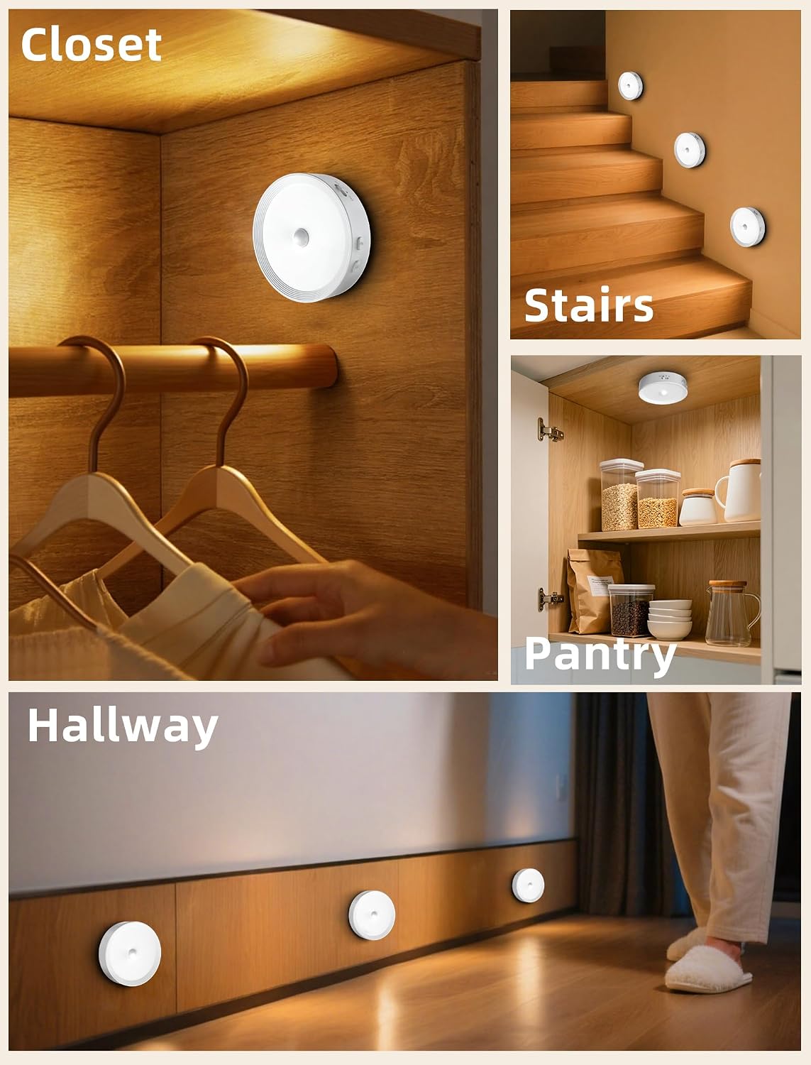 3PACK Rechargeable Puck Lights with Remote Motion Sensor Light indoor White