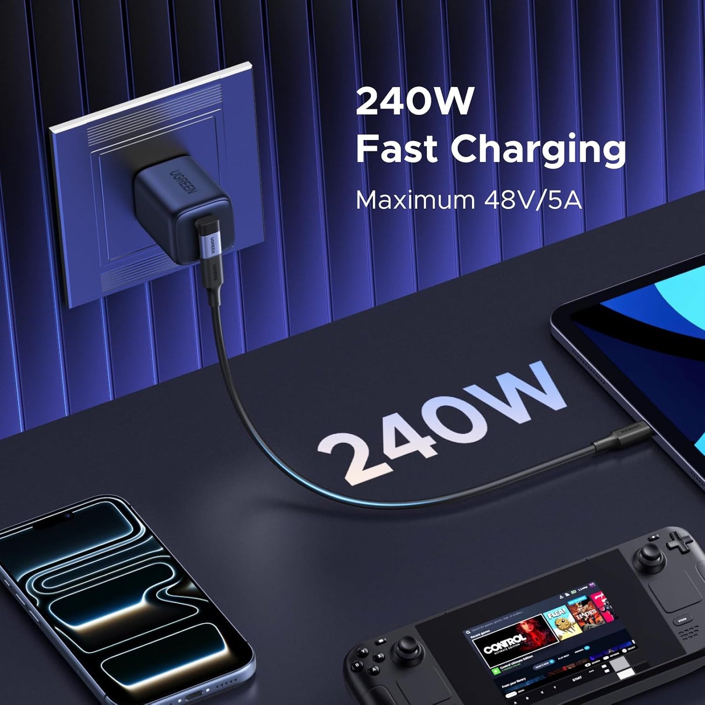 UGREEN 90 Degree USB C Adapter 3 Pack, Right Angle Male to Female Converter | 40Gbps, 240W, 8K 60Hz, Compatible for Steam Deck, ROG Ally, Switch 2, MacBook, iPhone 17/16, iPad, Thunderbolt 4, Quest 3