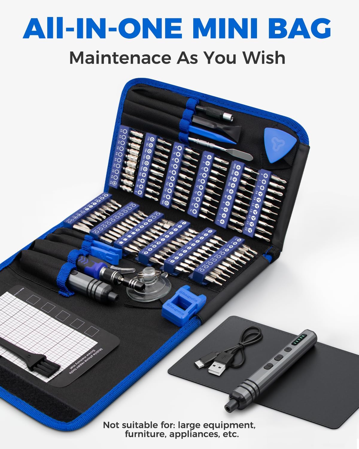 Mini Electric Screwdriver Set 140-IN-1: Small Electric Screwdriver Cordless | 120 Precision Bits, 5 Torque Settings, 4 LED Light, Magnetic Power Screwdriver Repair Tool Kit for PC RC Electronics