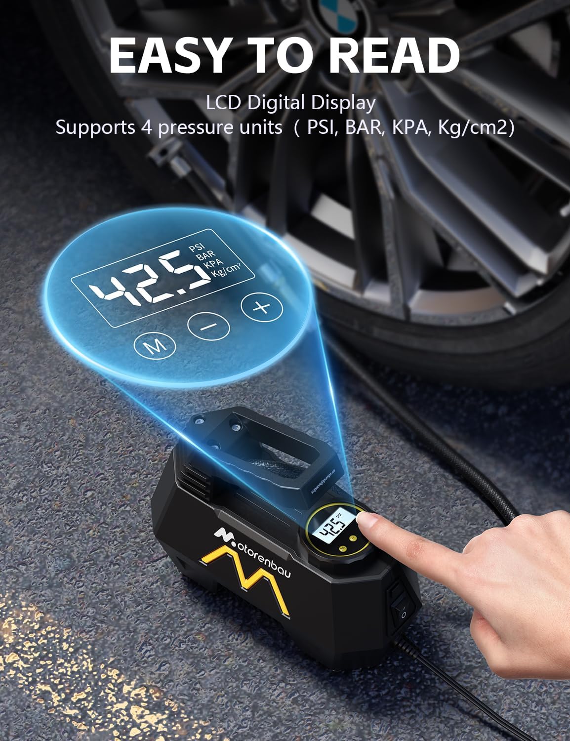 Tire Inflator Portable Air Compressor, Air Pump for Car Tires, 9.84Ft Cord-12V DC-Powered Auto Pump with Digital Pressure Gauge, LED Light-Car Accessories for Car, Motorcycles, Bicycle, Ball, Balloons