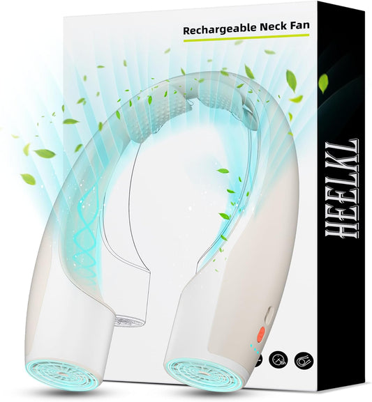 Heelkl AI Neck Fan, 4 Speeds Adjustable Portable Personal Fan Rechargeable, 4000 mAh Battery Faster Cooling Wearable Fan, Ultra Quiet for Home, Office, Travel, Outdoor - Champagne