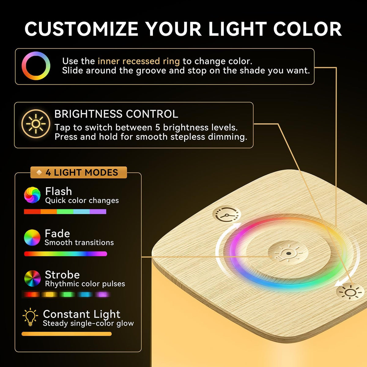 Auxmir Baby Night Light, 4000mAh, Remote, Touch, 256 RGB Colors, Brown