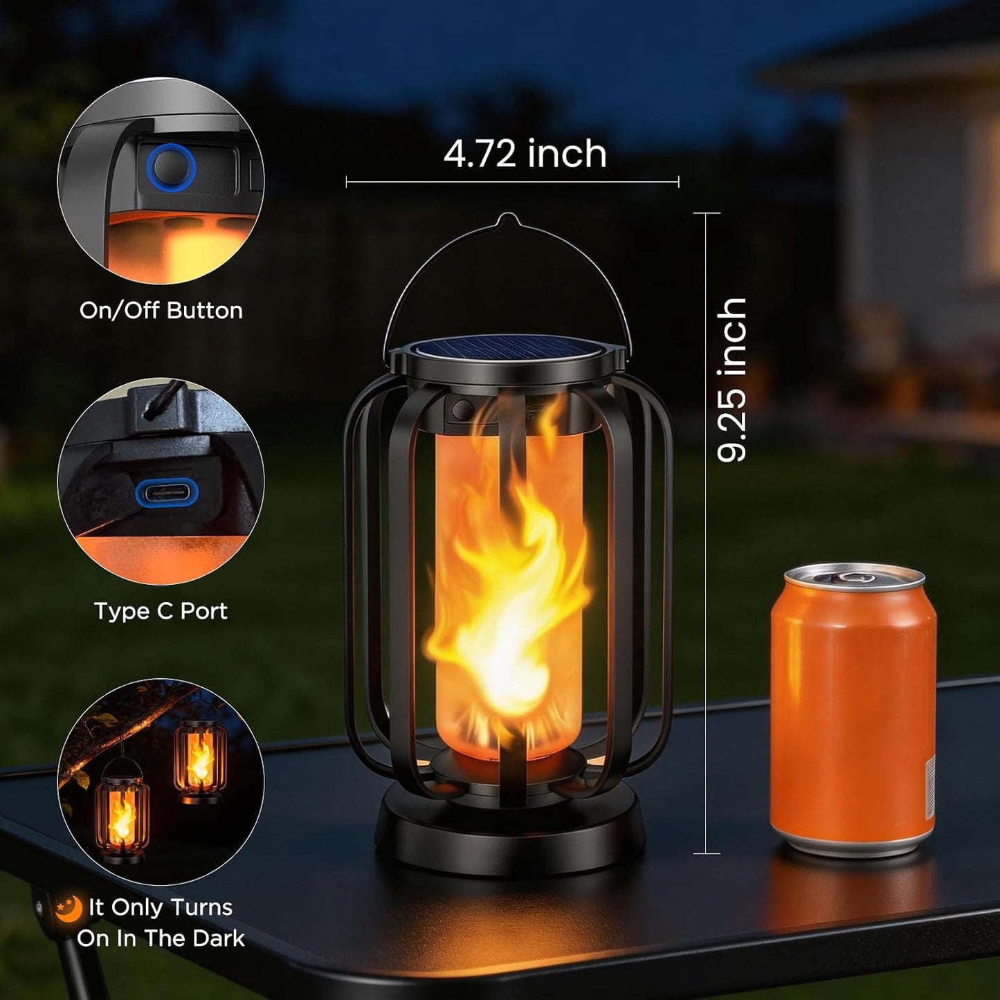 Hompavo Gen2 Solar Lanterns Outdoor Lights with Ultra-Real Flame | USB/Solar Charging & 4-Mode, Waterproof Decorative Hanging/Table Light for Pathway Yard Patio Garden Decor Gifts for Women, 2