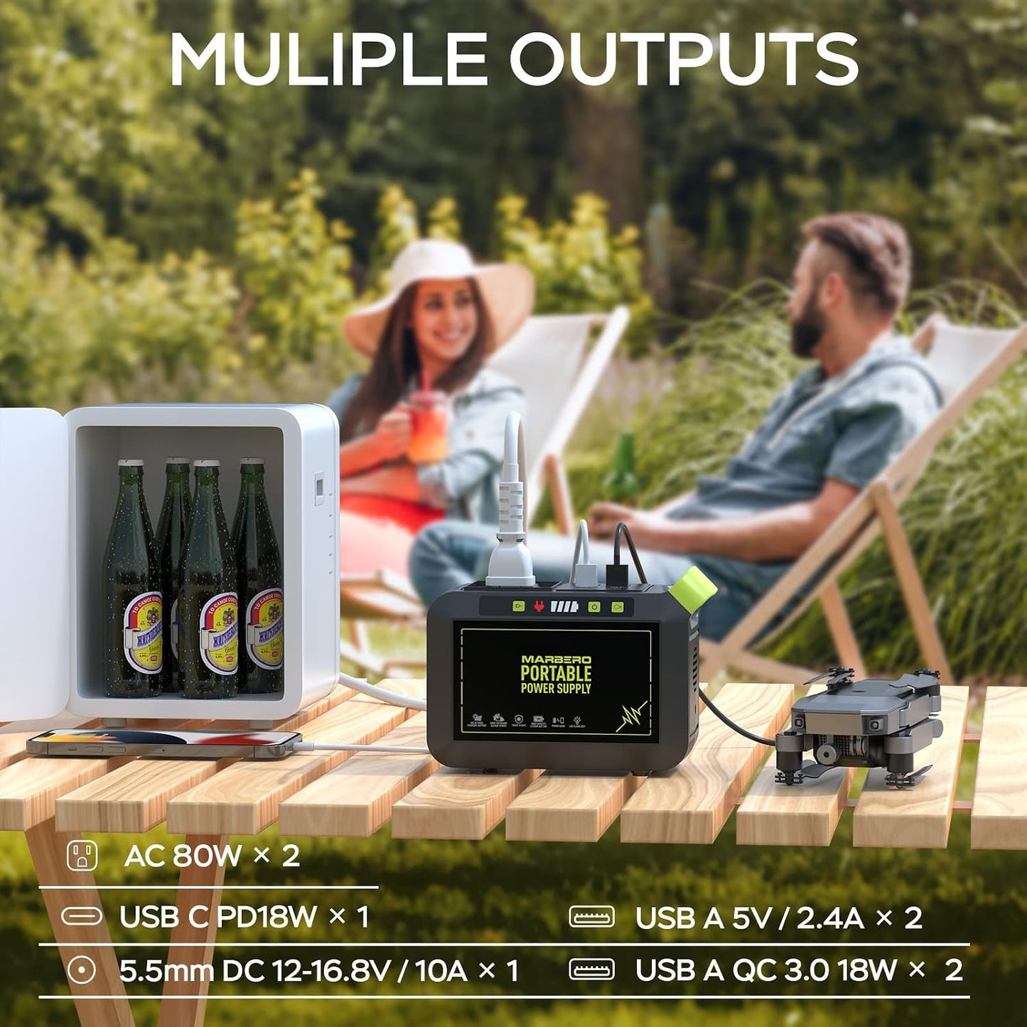 MARBERO Portable Power Station 88Wh, 120W Surge, Solar Generator 24,000mAh | Power Bank with AC Outlet 110V Portable Generator, 8 Output Ports for Camping Home Backup Outdoor Emergency Hunting Fishing
