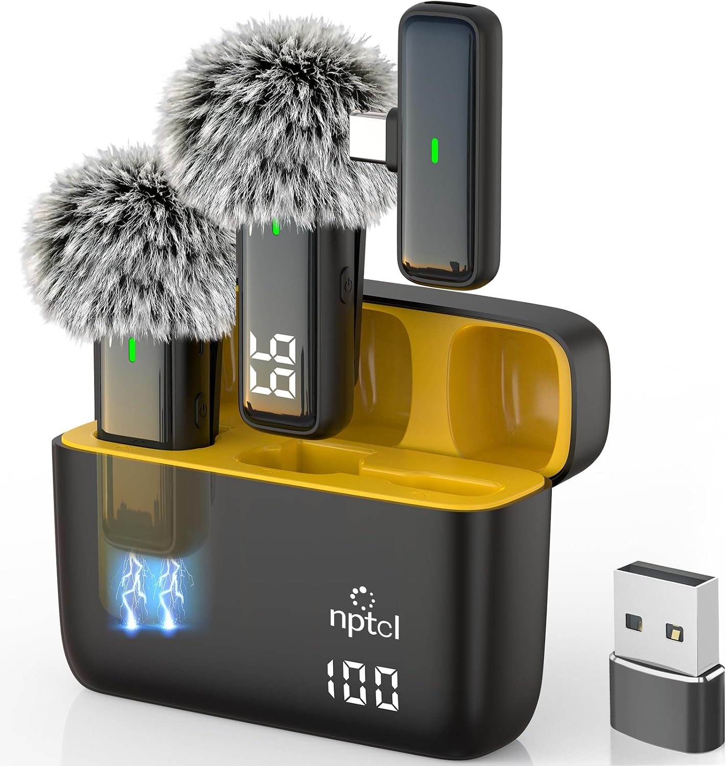 NPTCL Wireless Microphone for iPhone 17/16/15 PC Laptop Computer Android | Noise Canceling, 24H Charging Case, LED Charge Display, Mini Clip Mic for Video Recording Vlog Podcast Youtube, USB & USB C