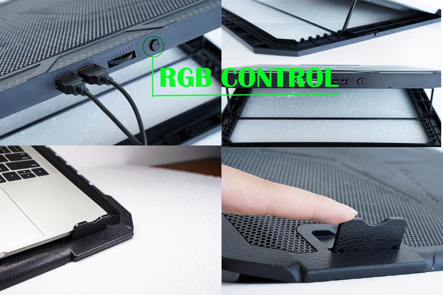 RGB Gaming Laptop Cooling Pad 17-12Inch 4Fans (Customized RGB Sidelight with Switch,Laptop Fan Speed Adjustable,5 Heights Adjustment with Phone Holder)Fit Apple MacBook Laptop Fan Cooling Pad