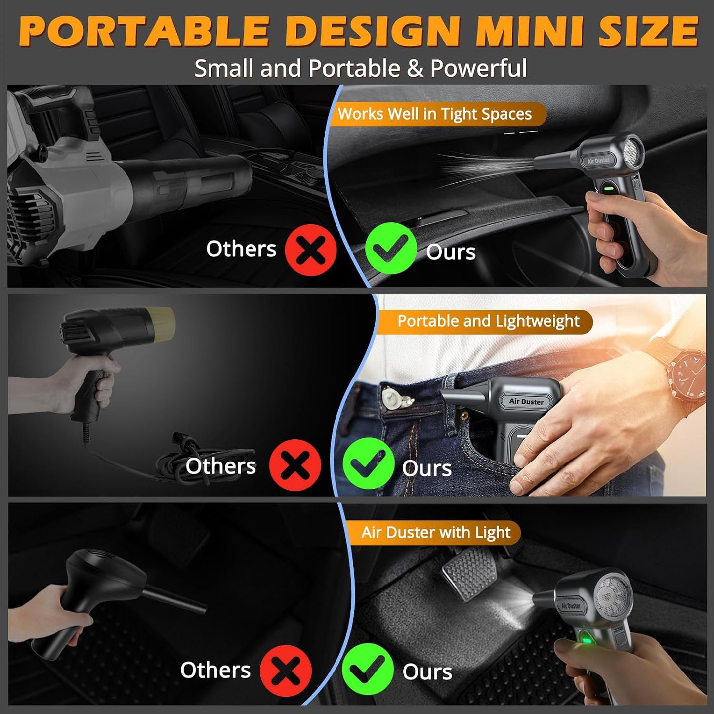 Electric Air Duster Cleaning Tools -180000RPM Super Power Cordless Air Duster, Rechargeable Brushless Motor Durable Blower, 4-Gear Adjustable Dust Blower Fan for Car, PC, Sliver