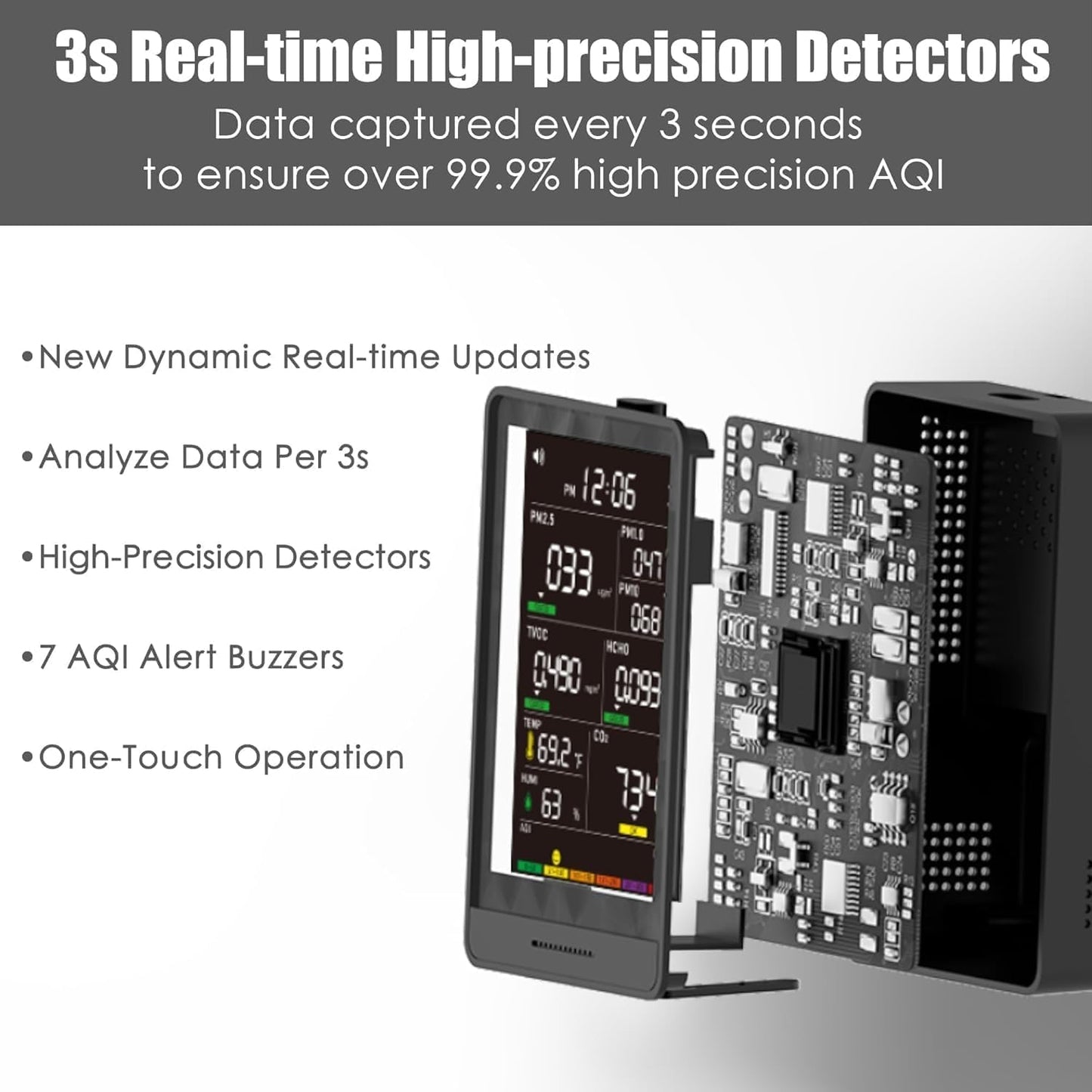 16-in-1 Indoor Air Quality Monitor, High-Precision Multi-Parameter Smart Air Quality Tester with HD Real-Time Color Screen, Portable Air Quality Monitor for Home, Office