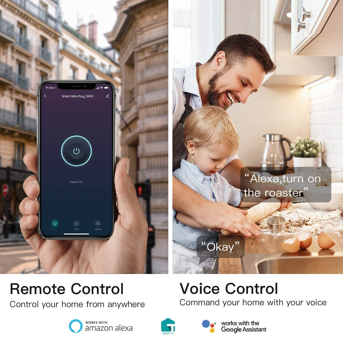 TREATLIFE Smart Plug, 2.4GHz 15 Amp WiFi Smart Outlet with Child Lock and Vacation Mode, Reliable WiFi Connection, Compatible with Alexa and Google Assistant, No Hub Required, Remote Control,1 Pack