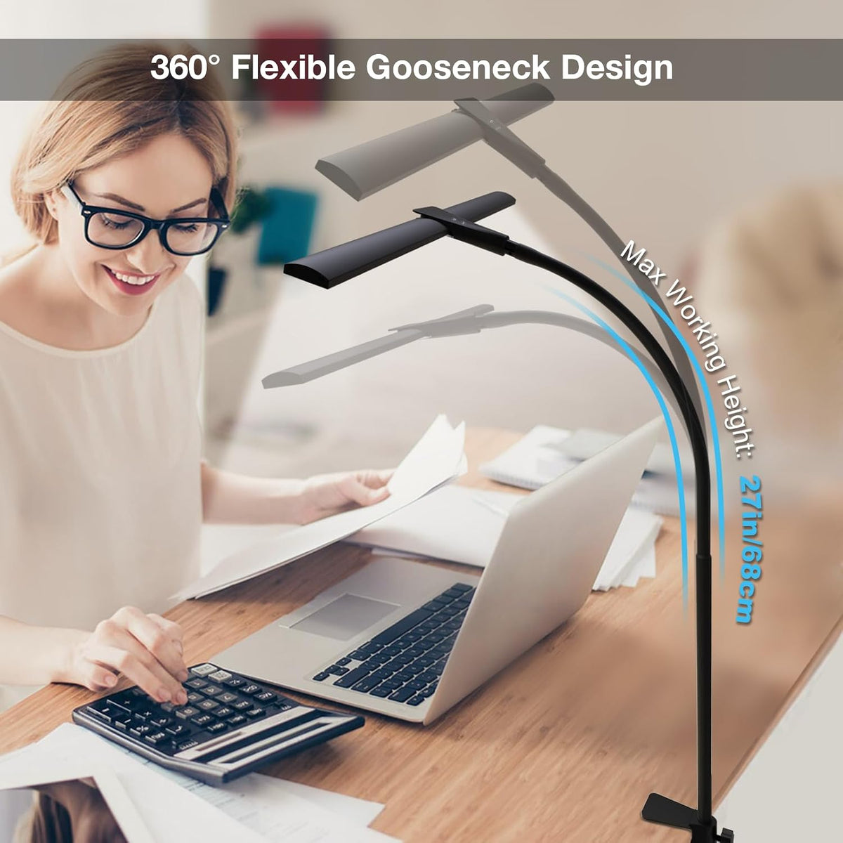 Hensam Desk Lamps for Home Office, Adjustable LED Desk Light with Clamp