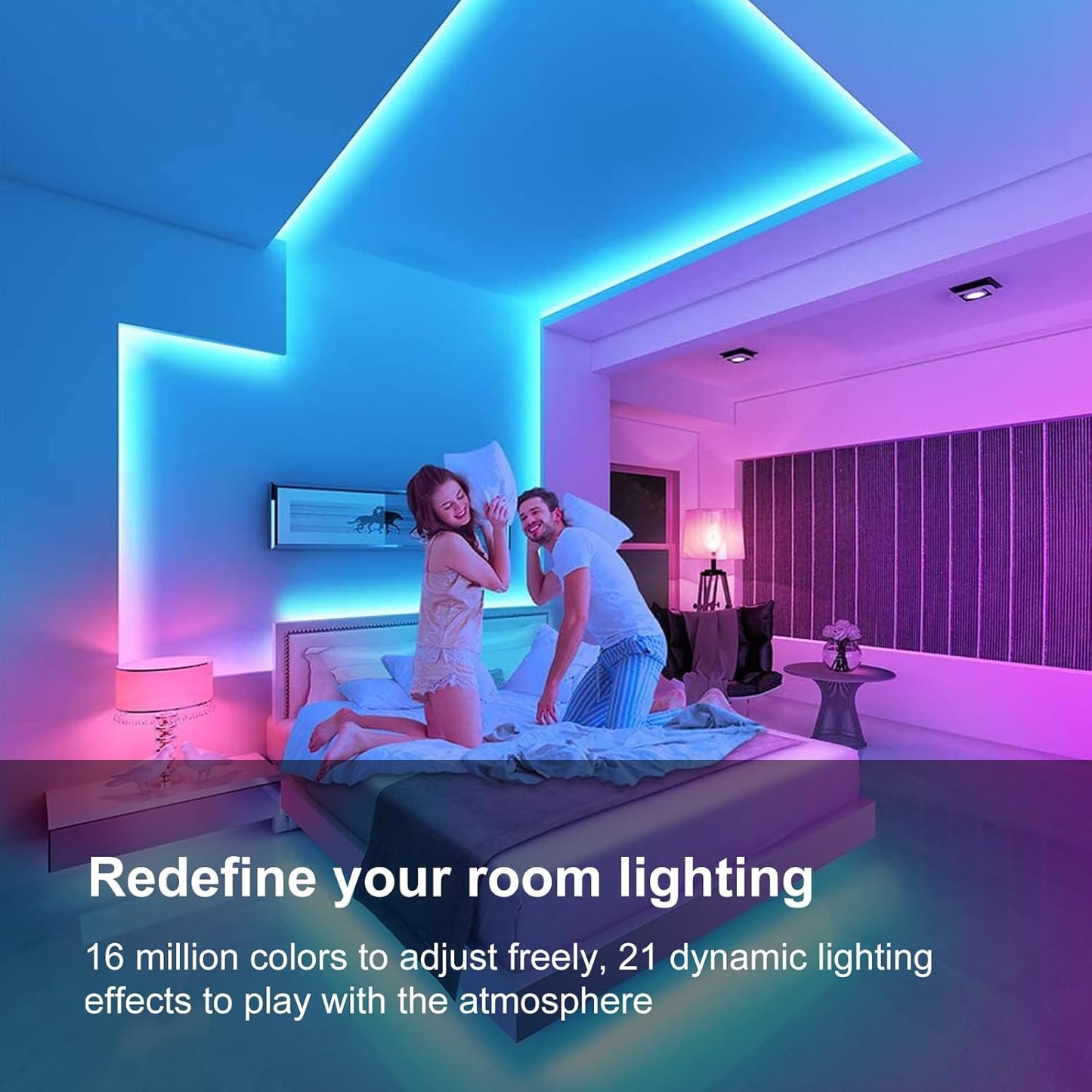 200 FT Led Lights for Bedroom (2 Rolls 100 FT), Music Synchronized Smart Led Strip Lights, Ultra Long with Remote Application Control Bluetooth LED Lights, Color Change RGB Light