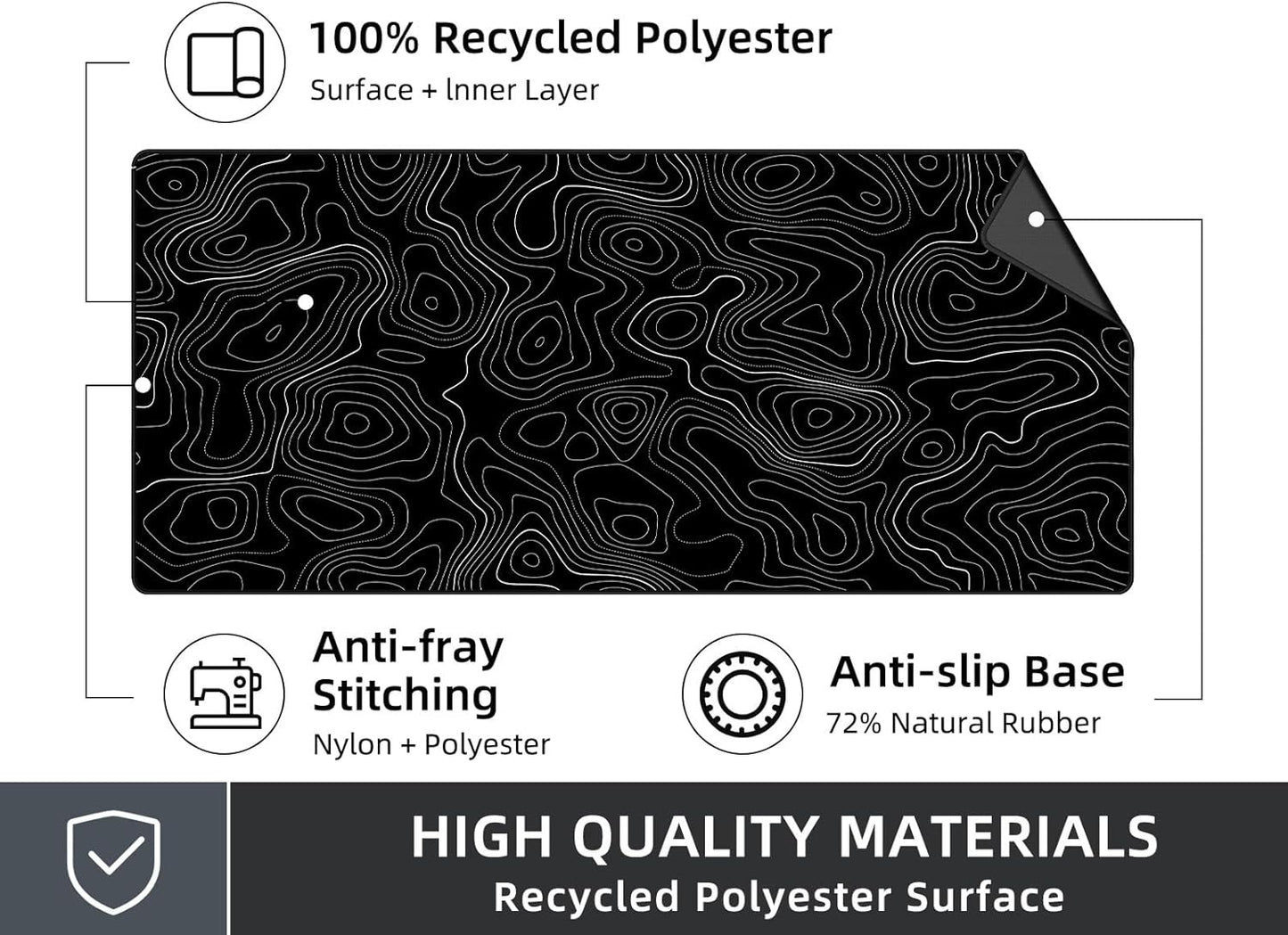 Rinaze Extra Large Gaming Mouse Pad with Black Topographic, XXL Mousepad, Big Mouse Mat Desk Pad, Non Slip Keyboard Pad for Gaming Computer Laptop PC Office Desk Accessories