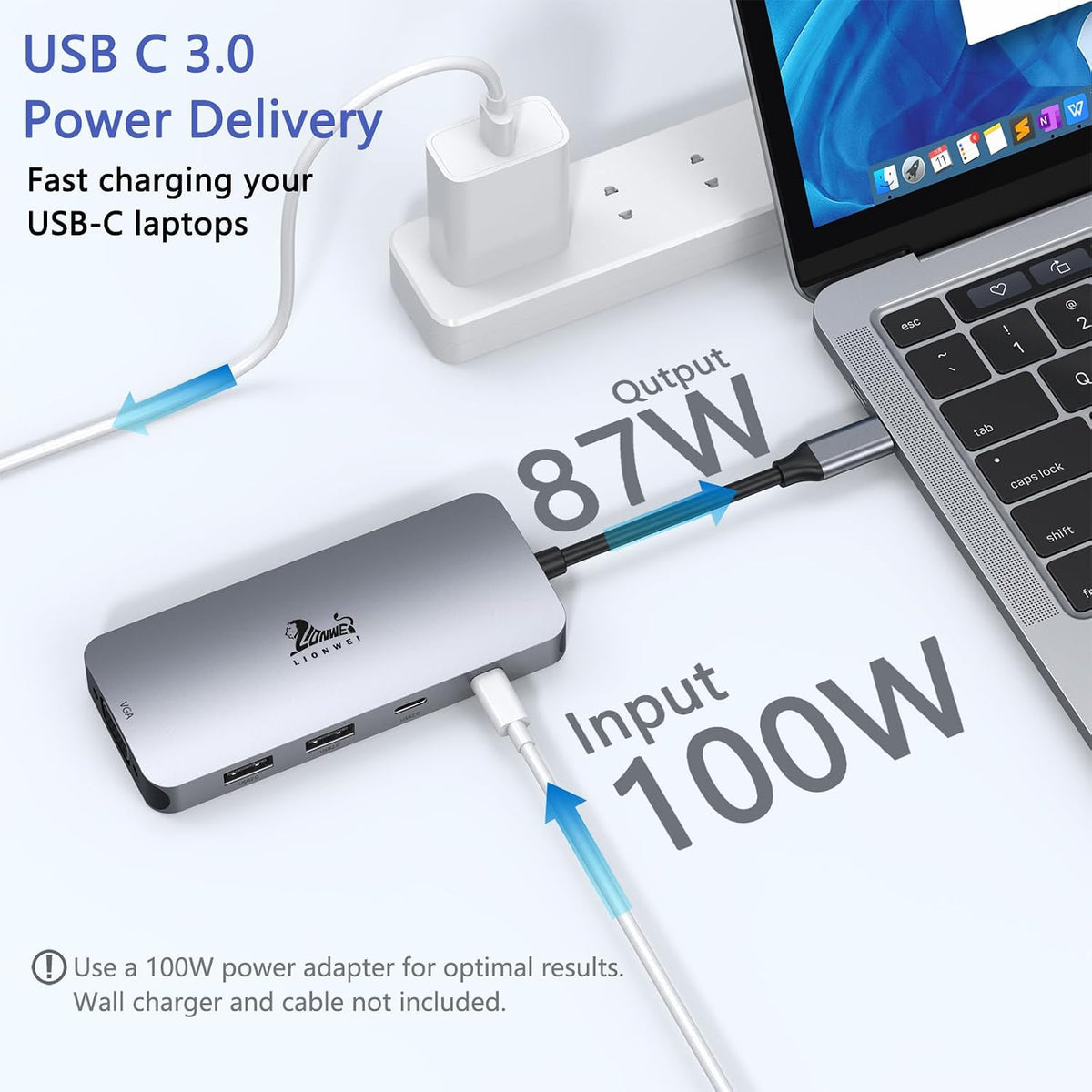 LIONWEI USB C Docking Station Dual Monitor, Laptop Docking Station 3 Monitors Quadruple Display with Dual 4K HDMI, DP, VGA, 100W PD, 3 USB C/A 2.0, Laptop Dock for Dell, Lenovo, HP, Surface