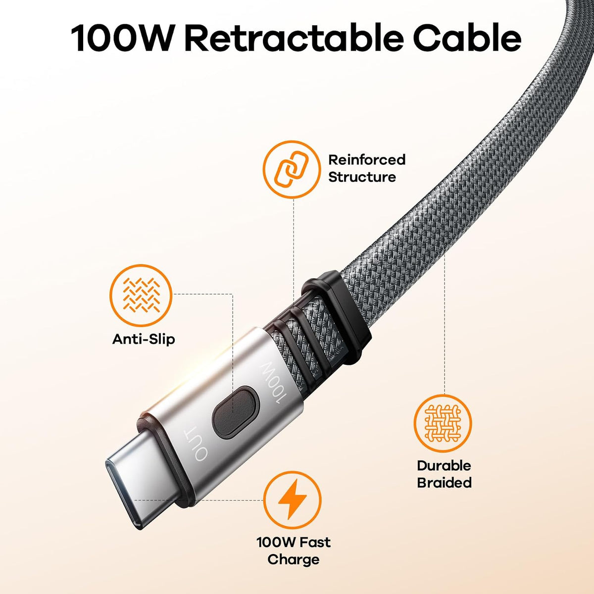 REWONDER 100W Power Bank Fast Charging 20000mAh with Built-in Retractable USB-C Cable, Portable Charger for MacBook Laptop, iPhone 17/16 Series, Samsung, TSA Approved for Air Travel