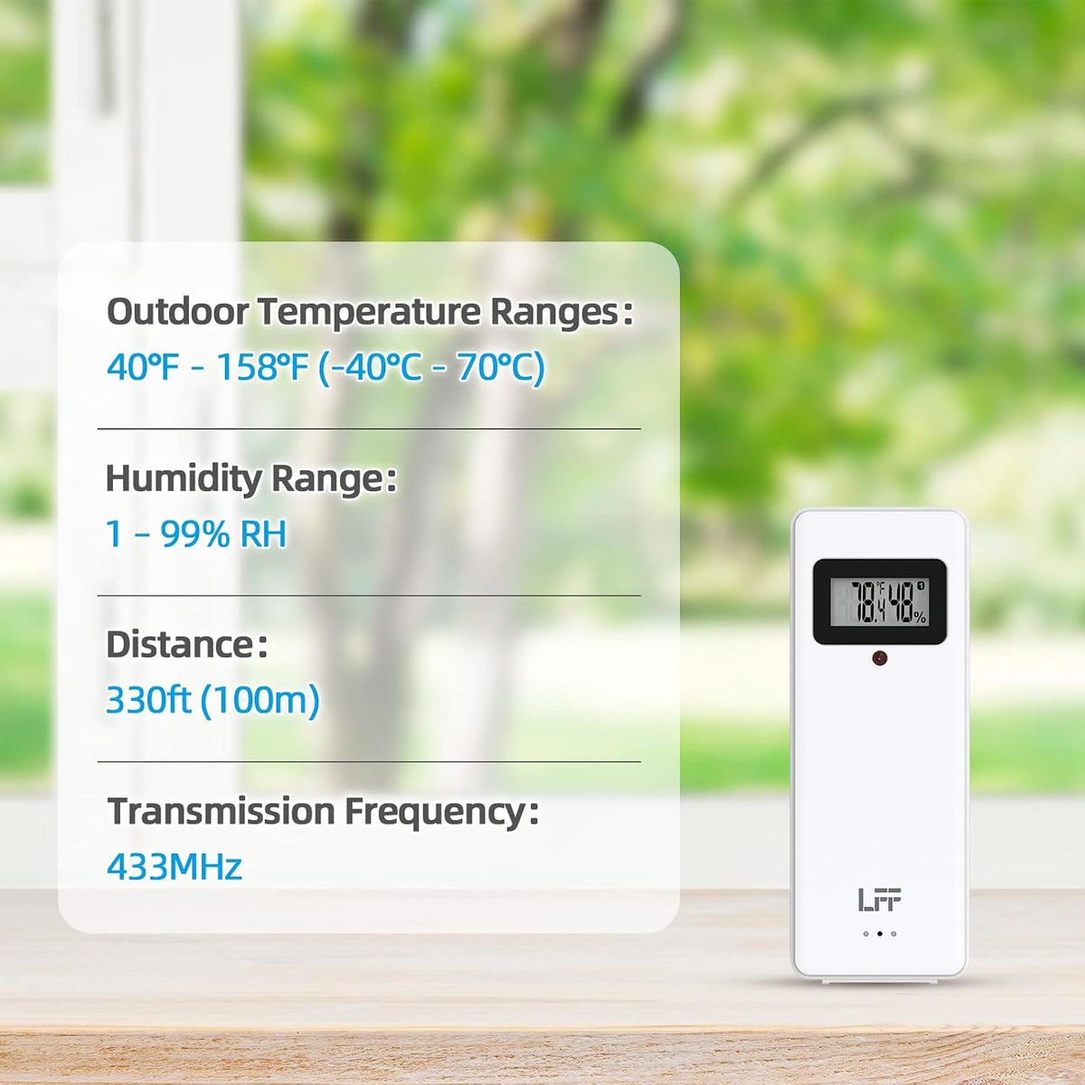 LFF Wireless Remote Sensor With Indoor Outdoor Temperature and Humidity, LCD Display for Weather Station, Atomic Clock - Updated Version