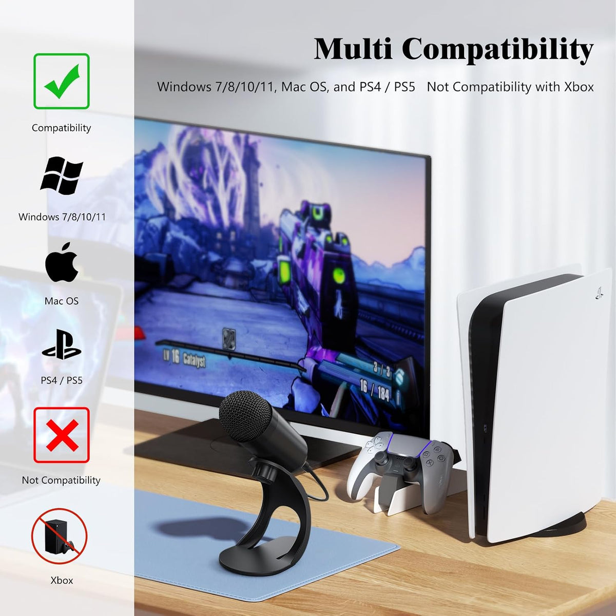 LIANGSTAR USB Computer Microphone, Podcast Mic Desktop with Mute Button for Recording Streaming, Omnidirectional Condenser, Plug&Play Stand with Volume Control for PC, Laptop, Mac, YouTube