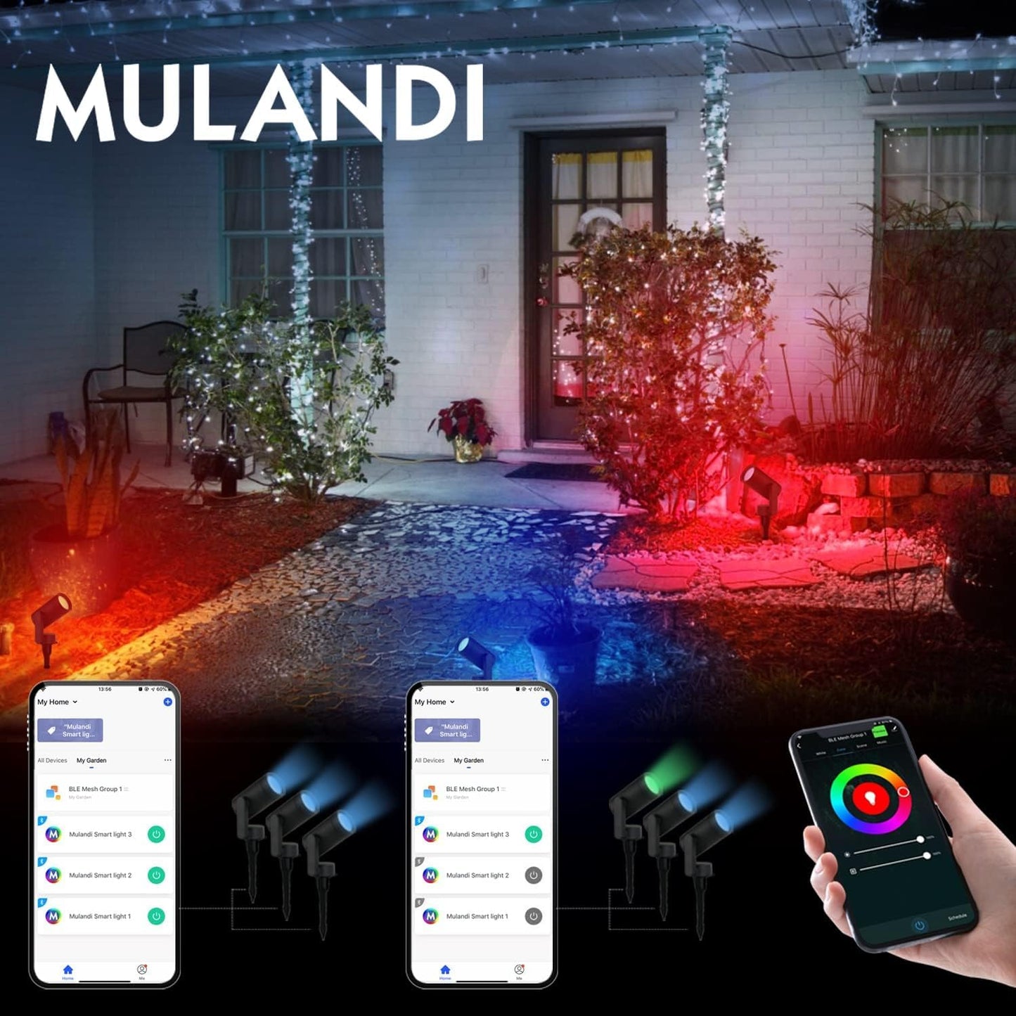 Smart Landscape Lighting, 3 Pack RGBW Color Changing LED with App Control Waterproof Spotlight, Outdoor Yard Spot Lights with 36W Transformer & Timer, LED Lawn Light with Music Sync