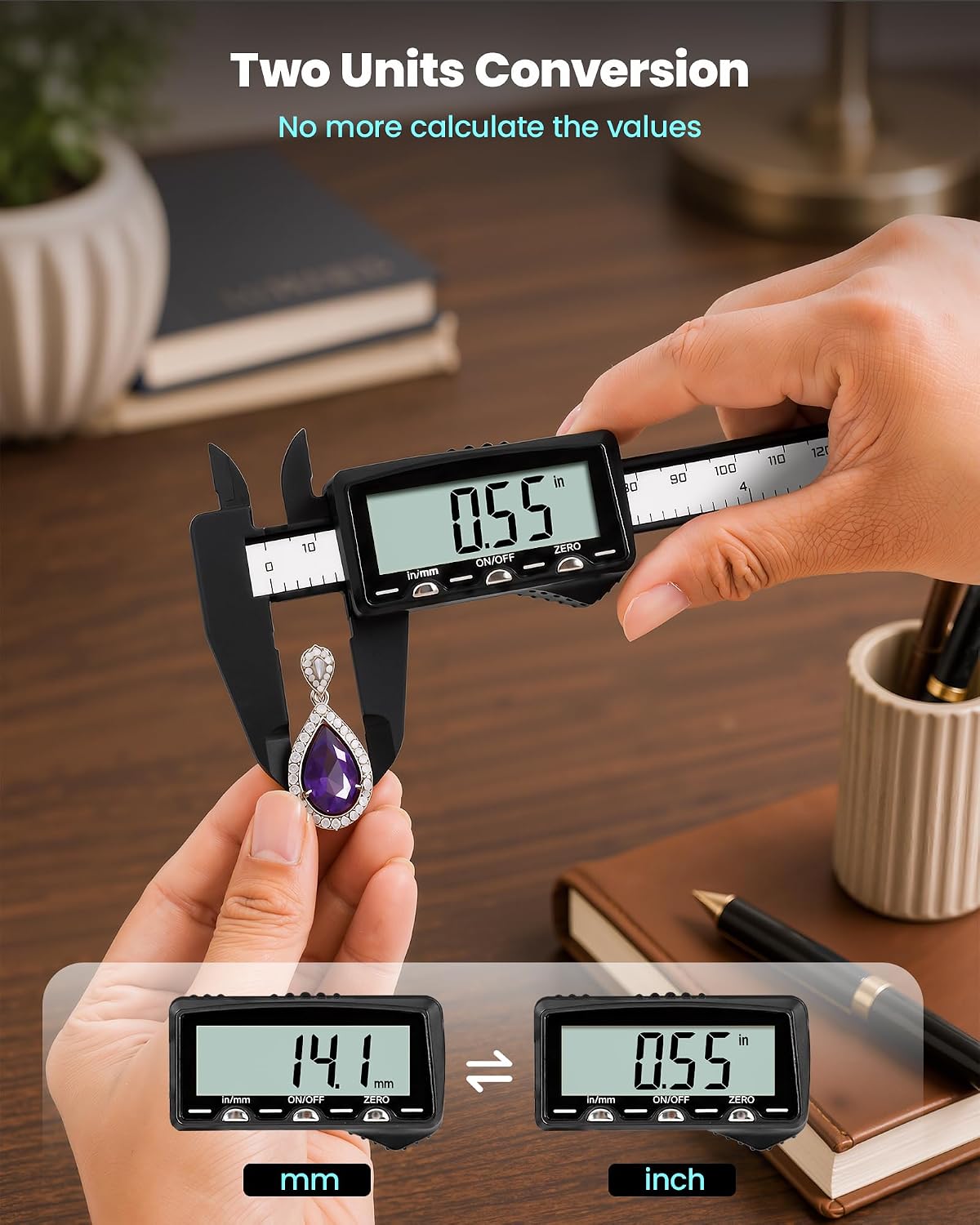 HARDELL Digital Caliper, Rechargeable Plastic Caliper with Type-C Cable | Large LCD Screen | Visual Charging | IN/MM Conversion | Auto-Off | Calipers for Household, Watch, Jewelry, DIY | 6 Inch