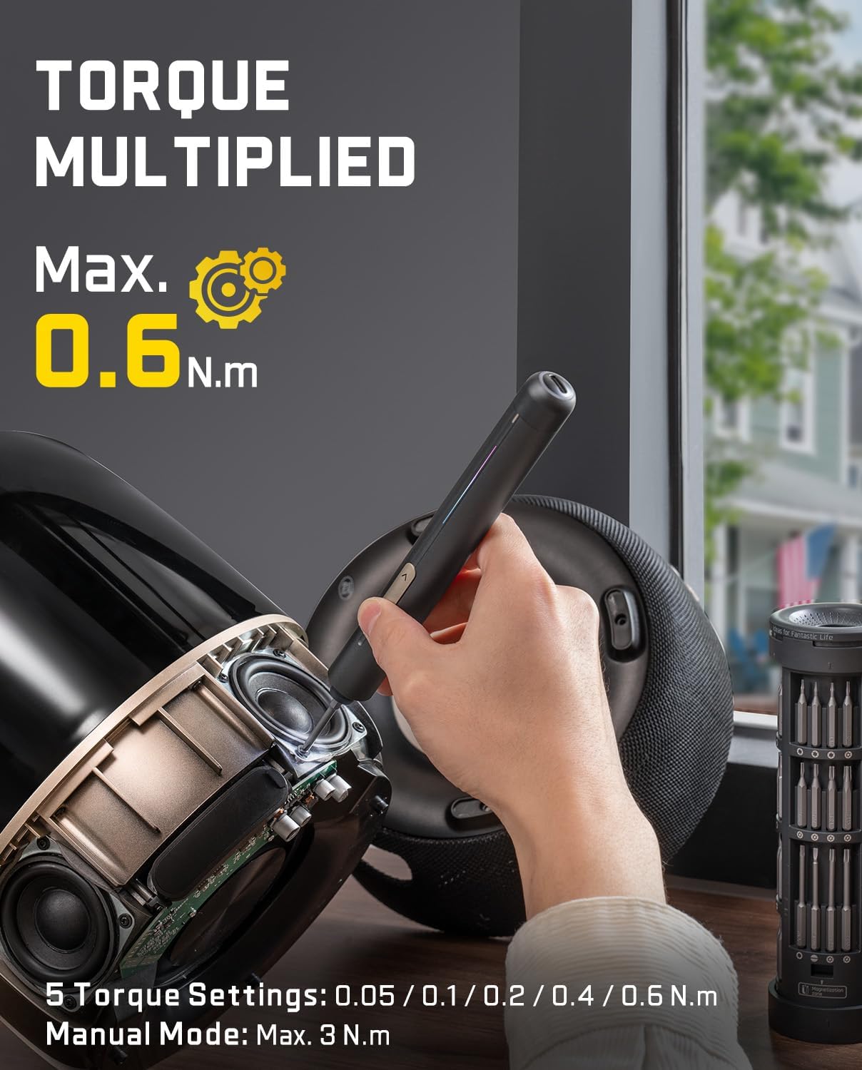 Fanttik E2 Ultra Electric Screwdriver, Precision Screwdriver Set (Grey) | 50 Magnetic Bits, 5/32''Hex Shank, 0.6N.m, RevoStor Magnetic Storage, Repair Kit for PC, Phone, 3D Printer, RC Cars, Drone