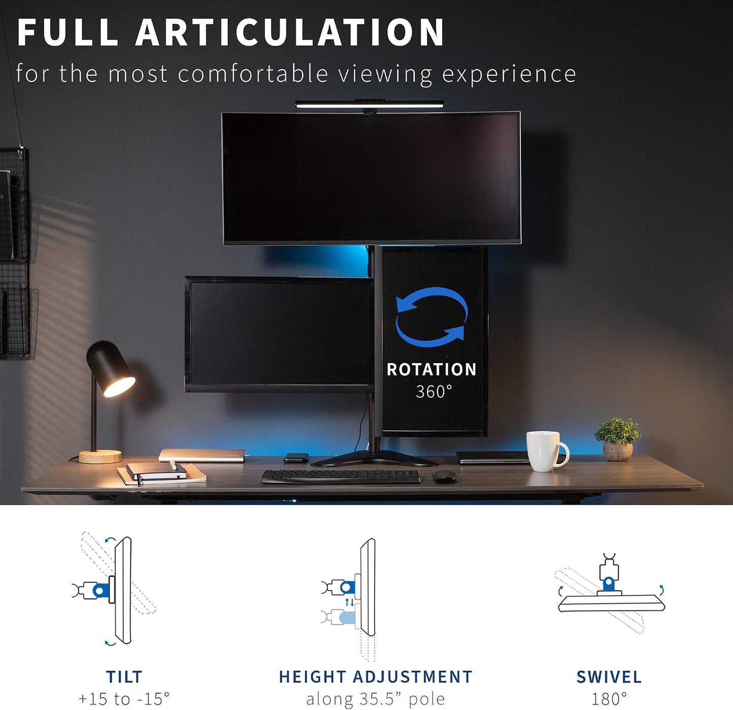 VIVO Triple LCD LED Computer Monitor Desk Stand, Free Standing Heavy Duty Fully Adjustable Mount for 3 Screens up to 30 inches STAND-V003E