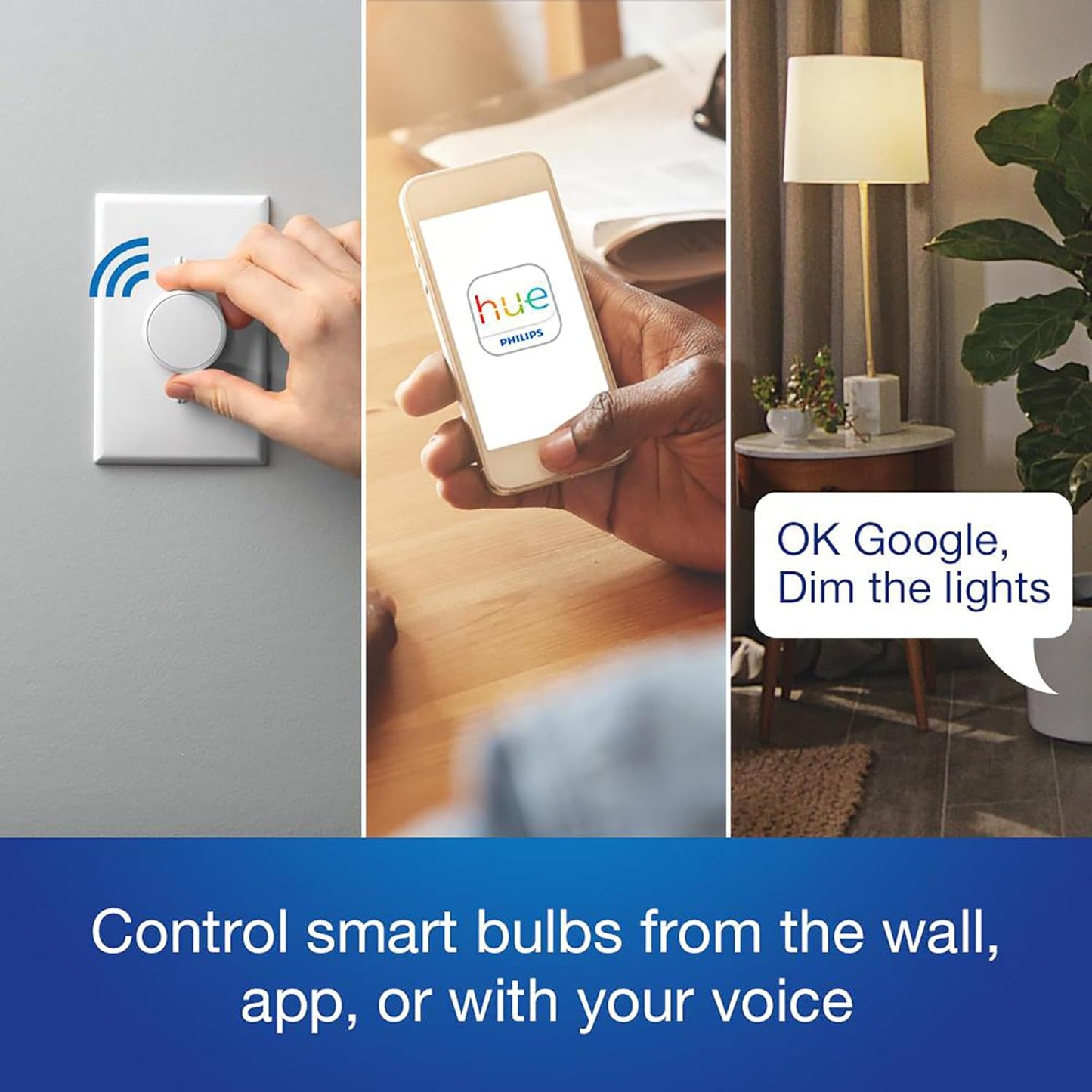 Lutron Aurora Smart Bulb Dimmer Switch, for Philips Hue Smart Bulbs | No app required, maintains connection with Philips Hue smart bulbs, even if Wi-Fi goes down, Z3-1BRL-WH-L0, White