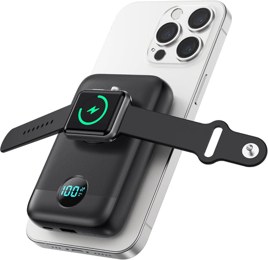 Magnetic Portable Charger for iPhone & Apple Watch,10800mAh 25W PD QC4.0 Fast Charging USB C Power Bank,4 Output Dual-Side Magnet Travel Essentials Battery Pack for iPhone 17/Air/16/15/14/13/12 Series
