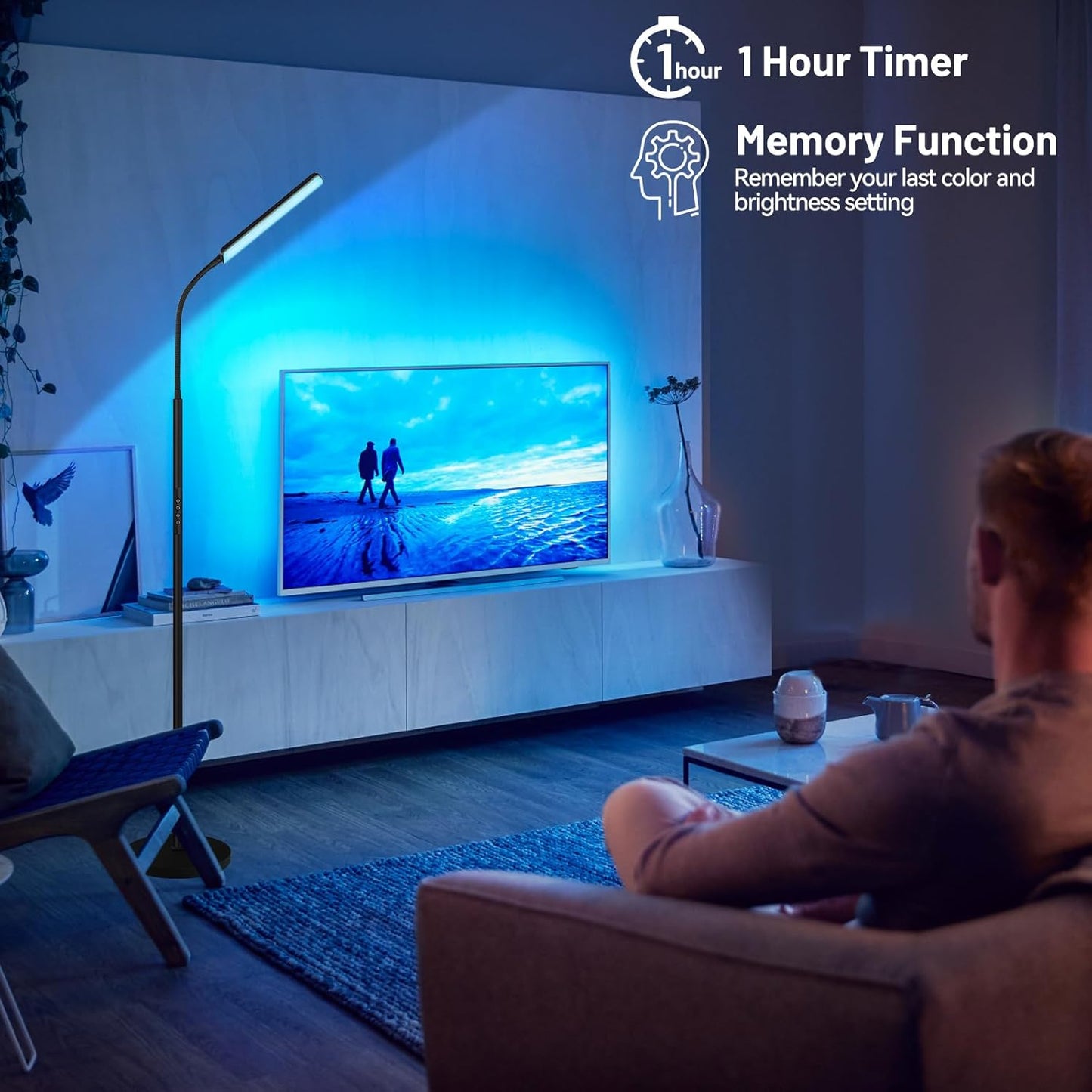 Dimunt LED Floor Lamp, Stepless Adjustable 3000K-6000K Colors, RGB | 4 Color Temps, Bright 15W Floor Lamps for Living Room with 1H Timer, Reading Standing Lamp with Remote & Touch Control, Home