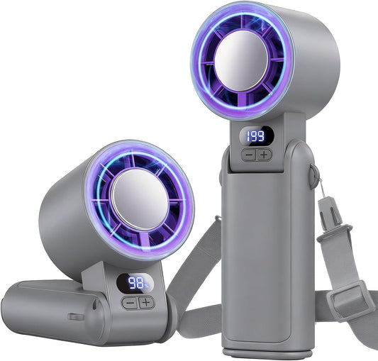 Portable Handheld Turbo Fan, 1-199 Speed Adjustable, Grey Purple | 4 IN 1 Pocket Design with LED Display, High-Power Motor, Rechargeable Battery, Mini Fans for Indoor/Outdoor/Travel/Work