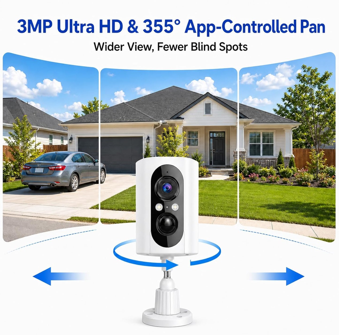 2K Security Cameras Wireless Outdoor, 355° Pan Rotate, Battery Powered, Color Night Vision WiFi Cameras, AI Motion Detection, Cloud/SD Storage, IP65, Alert & Alarm, Cameras for Home Security, 2 Pack