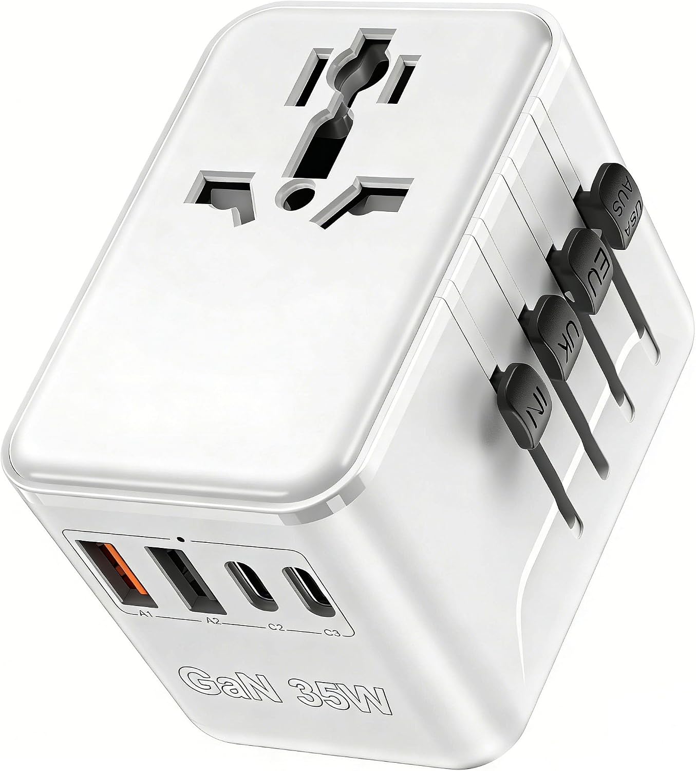 Universal Travel Adapter, International Power Adapter GaN, Type C/G/D/I/A | Auto-Resetting Fuse, 3 USB-C/2 USB-A&1 AC, All-in-One Portable Plug Adaptor Worldwide For US to EU UK AU IN Spain France
