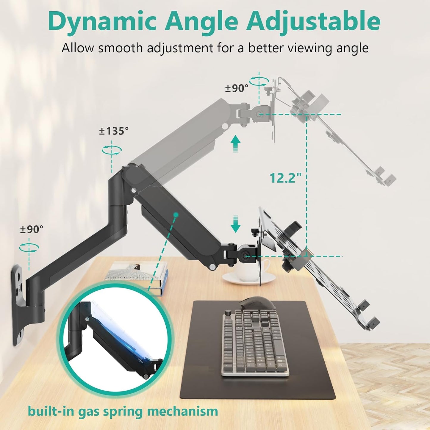 WALI Laptop Wall Mount for 17" Notebook and Up to 32" Screen | Full Motion Adjustable Monitor Wall Arm with Laptop Tray, VESA 75x75/100x100mm, Up to 15.4-22 Lbs (GSWM001LP), Black