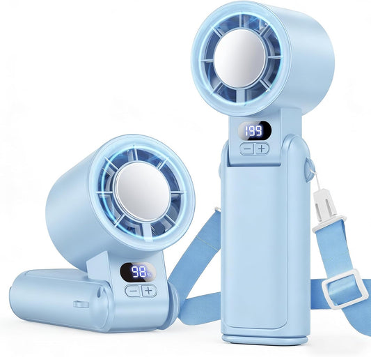 Portable Handheld Turbo Fan, 1-199 Speed Adjustable, Blue | 4 IN 1 Pocket Design with LED Display, High-Power Motor, Rechargeable Battery, Mini Fans for Indoor/Outdoor/Travel/Work