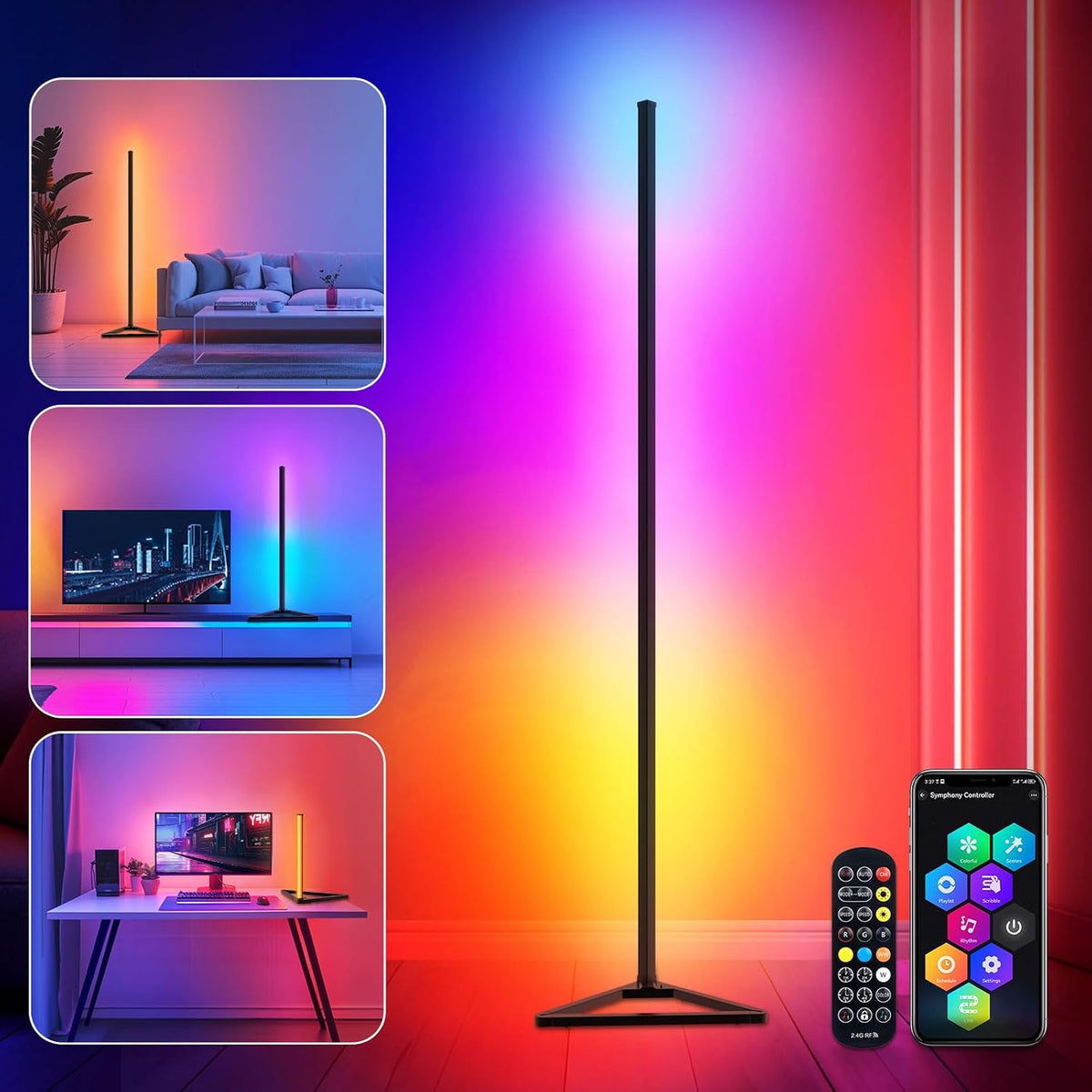 Floor Lamp,16 Million Colors LED Floor Lamps 141 cm Lamps for Living Room with Music Sync,Standing Lamp with App and Remote Control,Gaming Ambient Lighting Corner Lamp Bedroom Decor