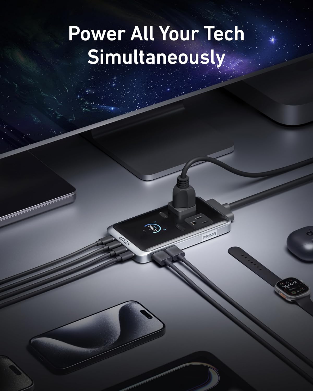 Anker Prime Charging Station, 240W 8-in-1 Power Strip, 2 AC, 4 USB C | 2USB A, 5ft Detachable Extension Cord with Multiple Outlets for iPhone MacBook, Desk Accessories, Home Office(Not for Travel)