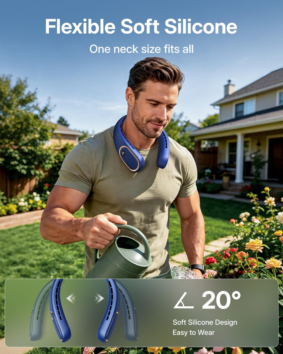 SHEWIND Portable Neck Fan - Hands Free Personal Fan, Rechargeable Bladeless Fan with 5000mAh-Battery, Digital Display, 4 Speeds, Birthday Gifts for Men, Women, Mom, and Dad - Blue